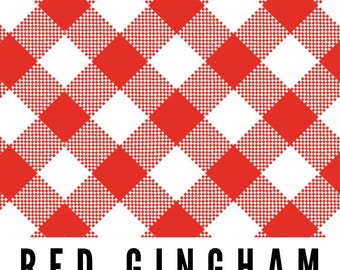 Laminated cotton tablecloth fitted by TAILORING or fitted by ELASTIC or DRAPED, Splash Fabrics Red and white picnic gingham