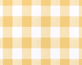 Laminated cotton aka oilcloth heavyweight tablecloth TAILORED, ELASTIC, or DRAPED, yellow & white Buffalo Plaid large gingham check