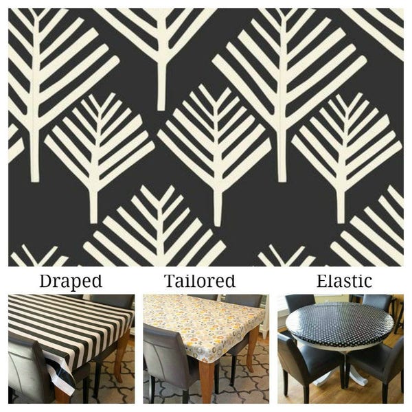 Laminated cotton aka oilcloth tablecloth custom fit choose elastic, tailored or draped Arbol print, wipe clean, waterproof