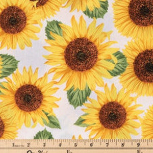 PADDED Ironing Board Cover with elastic around edges, large golden sunflowers on white background fabric, select your size
