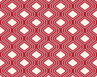 Laminated Cotton aka Oilcloth HEAVYWEIGHT splat mat Riley Blake bright red and cream geometric pattern choose your size