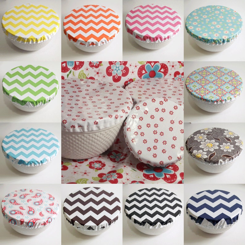 Laminated Cotton Oilcloth Reusable Bowl Covers set of 3