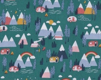 PADDED Ironing Board Cover made with elastic draswtring, Campers and Mountains print, select the size