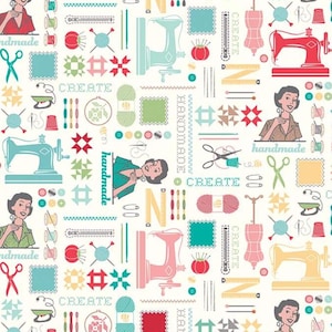 Ironing Board Cover with or without optional 100 percent WOOL IRONING PAD, variety of sizes, Riley Blake Vintage Sewing