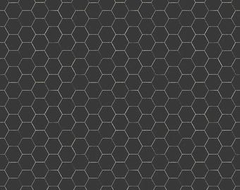 Custom Laminated Cotton Tablecloth, Riley Blake Black Honeycomb, Wipe-Clean, Custom fit
