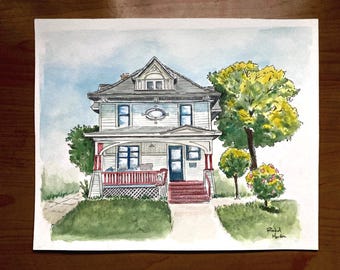 Custom Watercolor Home Illustration from Photo- Hand painted in California