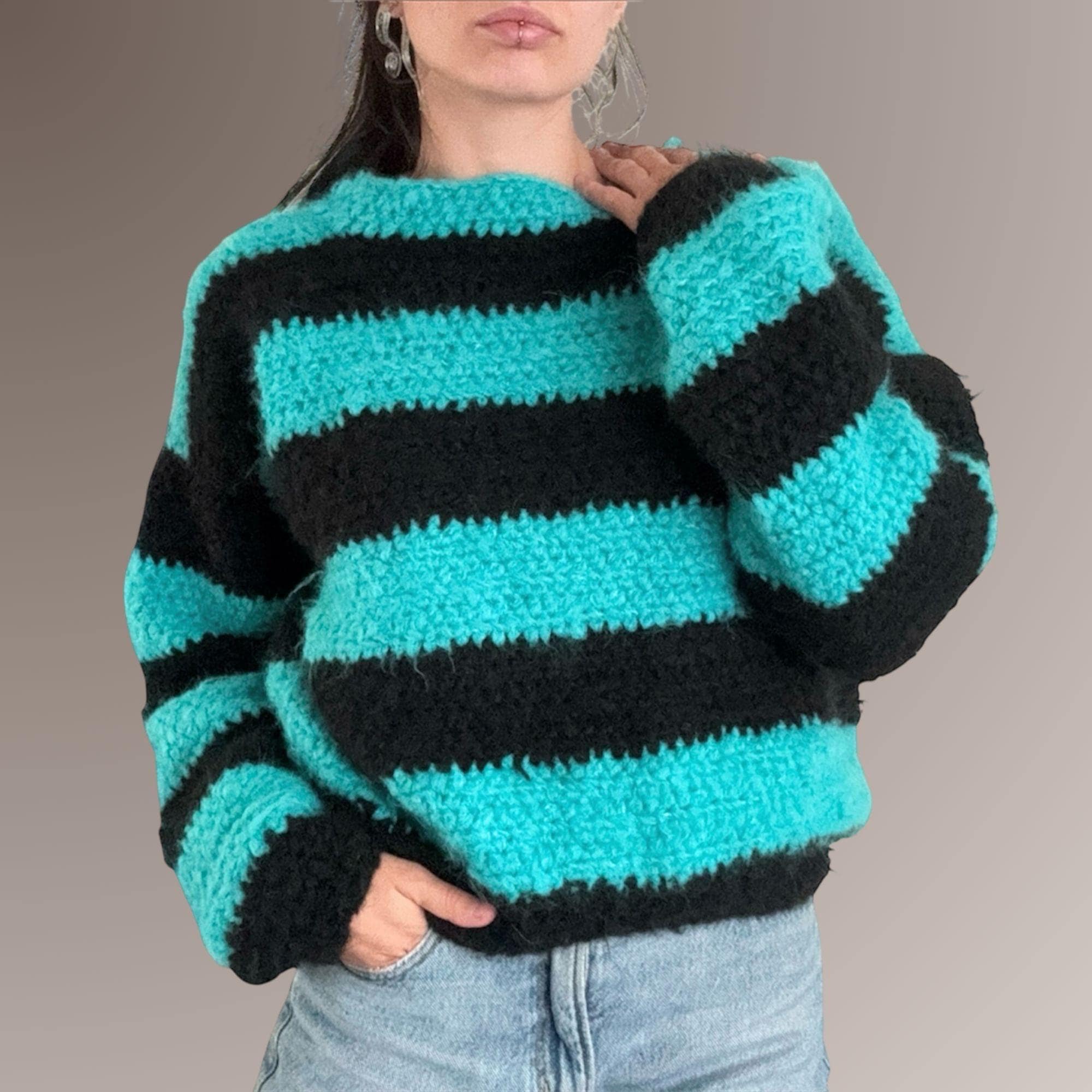 Striped Oversized Sweater Crochet Pattern PDF (EN) UK