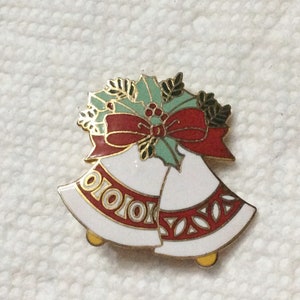 Vintage AGC designer enamel on metal Christmas bells brooch pin