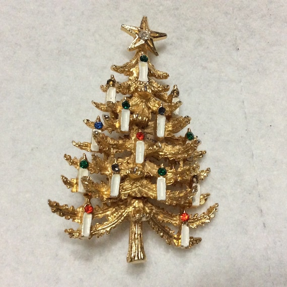 Designer signed Art Christmas tree brooch pin . - image 1