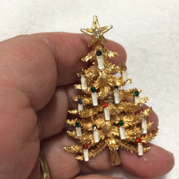 Designer signed Art Christmas tree brooch pin . - image 3