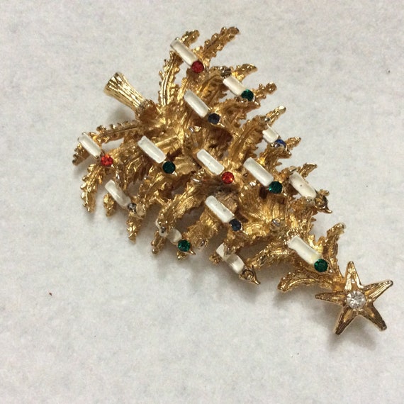 Designer signed Art Christmas tree brooch pin . - image 2