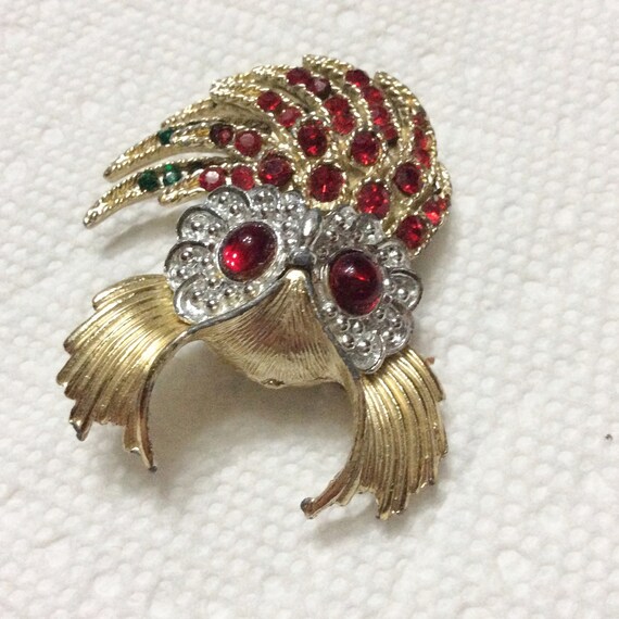 Vintage rhinestone owl brooch pin - image 2