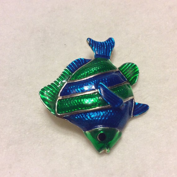 M Jent enamel on metal fish brooch pin. - image 2