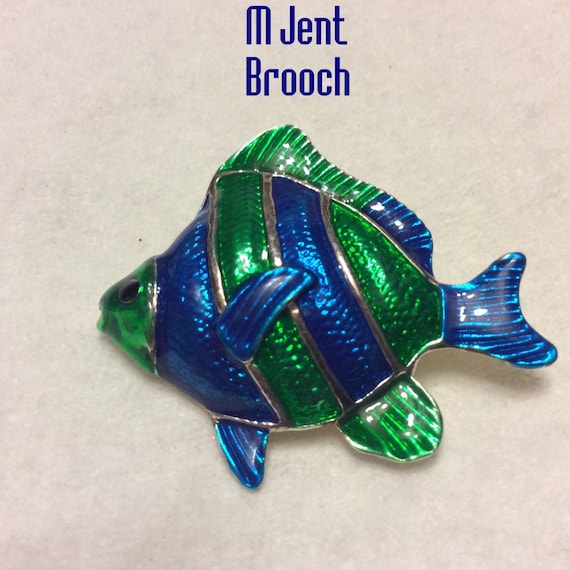 M Jent enamel on metal fish brooch pin. - image 1