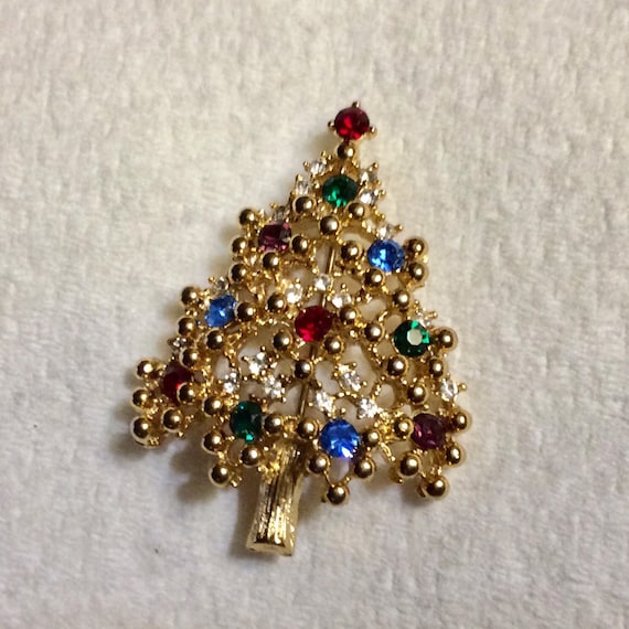 Retro Christmas Tree Brooch Pin Multi-Colored Stone Tree Brooches Vintage Stone Rhinestone Brooch