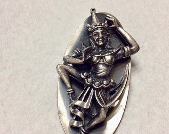 Vintage Siam dancer pewter reposse brooch pin.