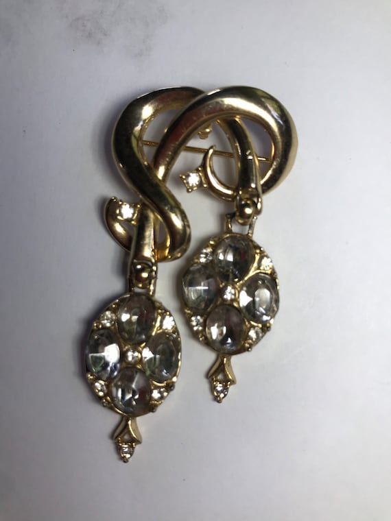 Vintage chatelaine dangles rhinestone brooch pin