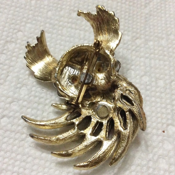 Vintage rhinestone owl brooch pin - image 4