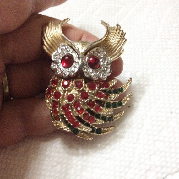 Vintage rhinestone owl brooch pin - image 3