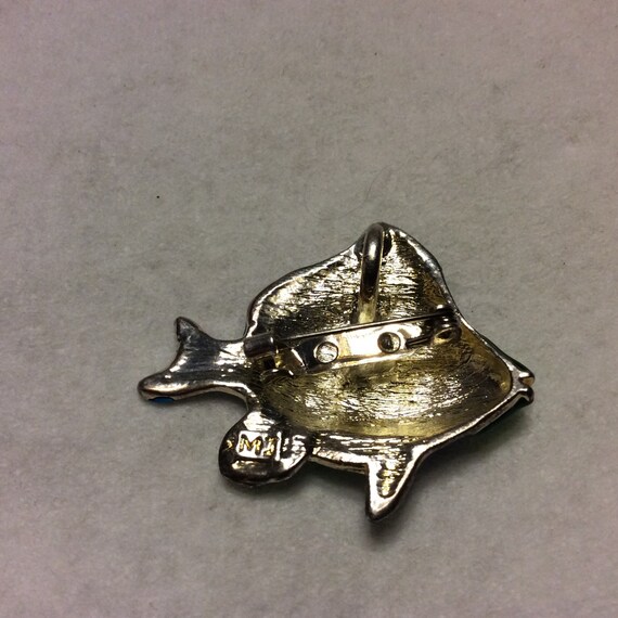 M Jent enamel on metal fish brooch pin. - image 3