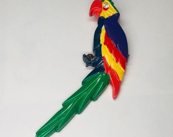 Hand carved wood parrot brooch pin