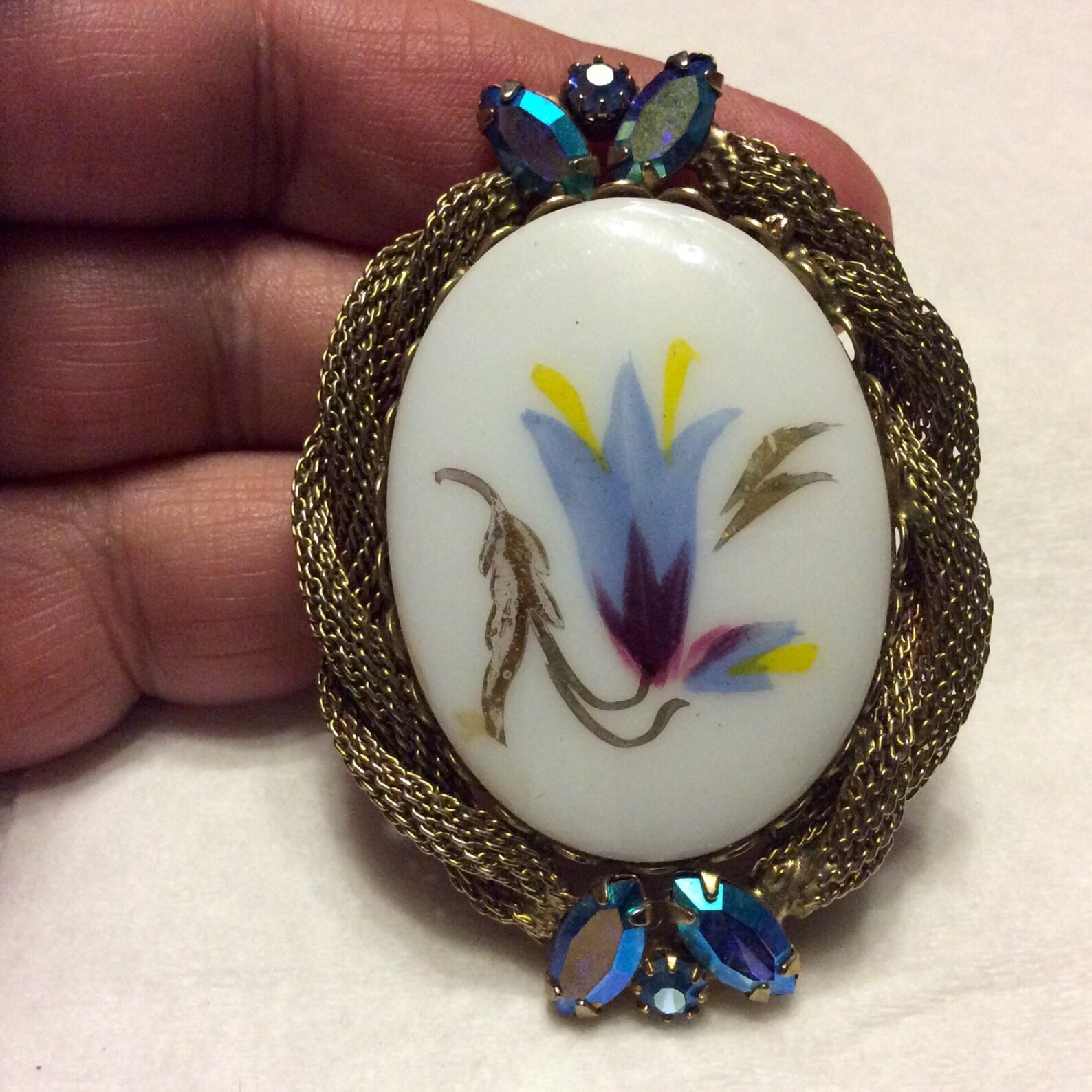 Hand Painted Porcelain Brooch and Earrings Set 1950s. Etsy