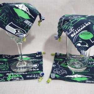 Beverage Cover Ups, Seattle Seahawks, Football, Blue, Green, White, Grey Handmade by Material Visions image 3