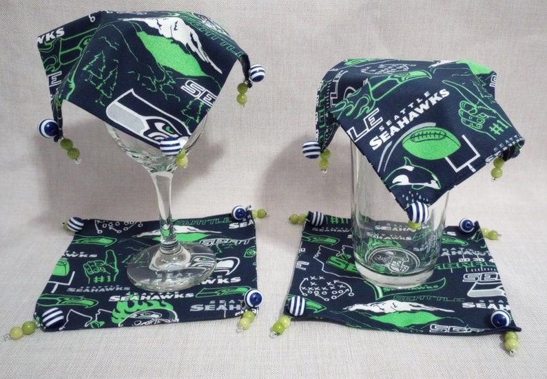 Beverage Cover Ups, Seattle Seahawks, Football, Blue, Green, White, Grey Handmade by Material Visions image 3