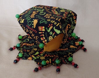 Beverage Cover Ups. Black, Orange, Green, Yellow, Caliente, Mirasol, Padilla, Spicy, Habanero and Handmade by Material Visions