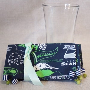 Beverage Cover Ups, Seattle Seahawks, Football, Blue, Green, White, Grey Handmade by Material Visions image 1