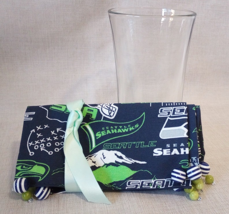 Beverage Cover Ups, Seattle Seahawks, Football, Blue, Green, White, Grey Handmade by Material Visions image 1