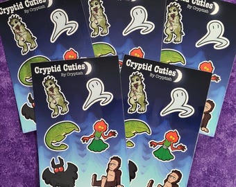 Cryptid Cuties Sticker Sheet - Cryptozoology Stickers