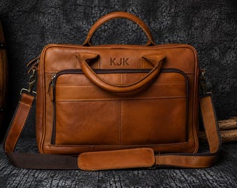 Personalisierte Leder Aktentasche, Vintage Laptop Messenger Bag, Individuell gravierte Bürotasche