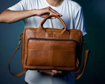 Maletín de Cuero Personalizado, Bolso Mensajero Vintage para Portátil, Cartera de Oficina Grabada a Medida