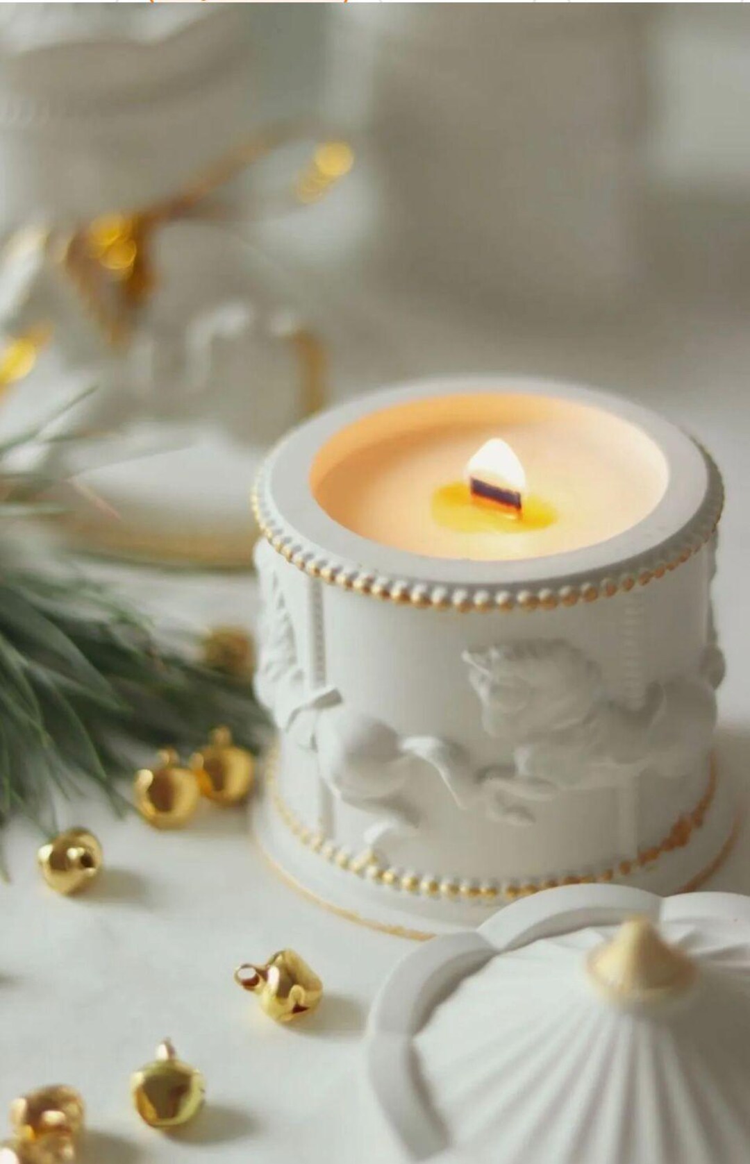 Elegant Carousel Candle Jar With Golden Details Luxury Decorative Soy ...