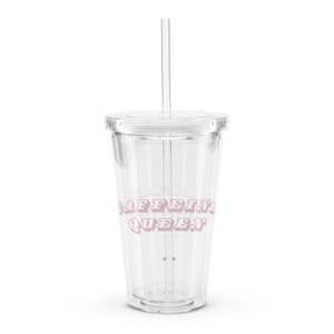 Taza de viaje de acrílico, vaso para café helado, vaso de plástico transparente, taza portátil para bebidas, vaso con eslogan, regalos para ella: "Caffeine Queen"