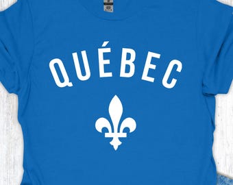 Minimalistisches Quebec Fleur-de-Lis T-Shirt für Quadebeker Geschenkidee, Blaues Québec-Shirt für Saint-Jean-Baptiste, Reise-Souvenir-T-Stück vom 24.Juni