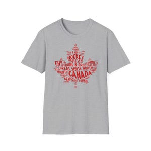 Camiseta con la hoja de arce de Canadá, camiseta del orgullo canadiense, camiseta del Gran Norte Blanco, camiseta de Canadá Fuerte y Libre, regalo de recuerdo de viaje, tienda canadiense de Etsy Sport Grey