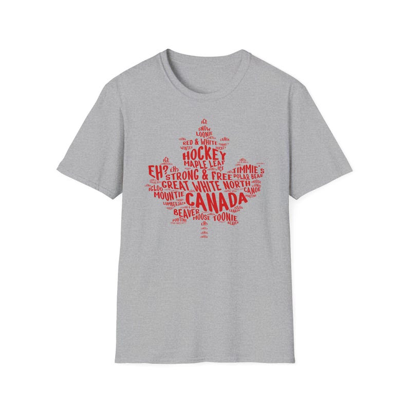 Camiseta con la hoja de arce de Canadá, camiseta del orgullo canadiense, camiseta del Gran Norte Blanco, camiseta de Canadá Fuerte y Libre, regalo de recuerdo de viaje, tienda canadiense de Etsy Sport Grey