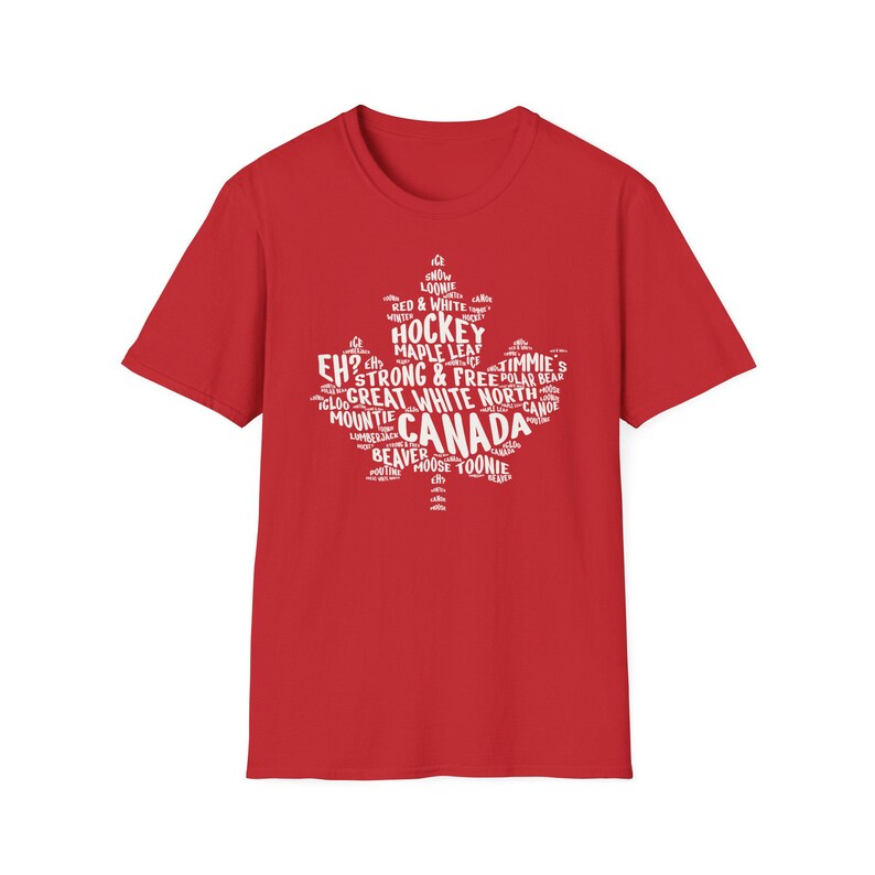 Camiseta con la hoja de arce de Canadá, camiseta del orgullo canadiense, camiseta del Gran Norte Blanco, camiseta de Canadá Fuerte y Libre, regalo de recuerdo de viaje, tienda canadiense de Etsy Red