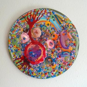 Dot Art painting, Dot painting, Original Colorful Art, Round Wall Art, Round painting, modern painting, Mixed Media wall art, acrylic paint
