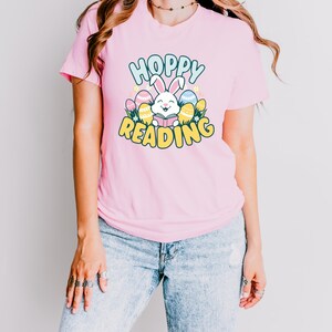 Hoppy Reading Tshirt, Easter Tshirt, Easter Gift, Teacher gift, Gift for her, Book lover tshirt, Easter, Bookish