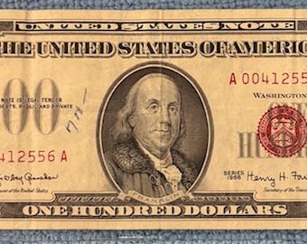 100ドル紙幣 アンティーク コレクション 1966年 100ドル札（赤印） - Etsy 日本