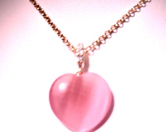 Graceful Cat's Eye Heart Pendant Necklace