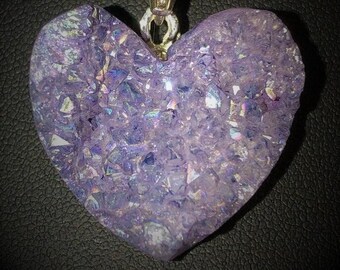 Orchid Druzy Heart Pendant Necklace