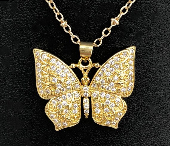 Sparkly Gold Butterfly Pendant Necklace - Etsy
