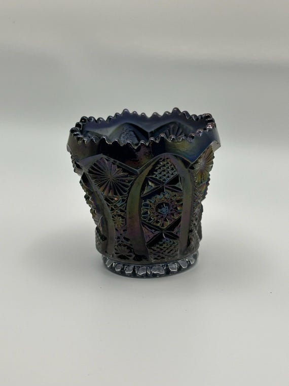 Antique Hobstar Toothpick Holder | Imperial Carnival Glass | Iridescent Amethyst Decor