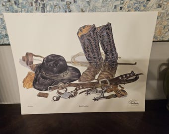 Vintage Lithograph Print Titled "Real Cowboy" by Artist C. Don Ensor