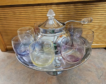 1940's Art Deco Lehman Brothers Saturn Ring Chrome Punch Bowl Set