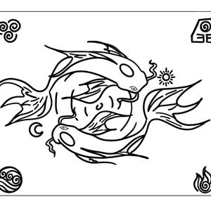 Peut inclure: Illustration en noir et blanc de deux poissons nageant en cercle, avec les quatre éléments de la terre, de l'eau, du feu et de l'air symbolisant les poissons.